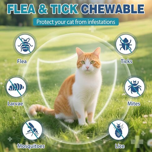 Chewable Flea Treatment for Cats Flea and Tick Prevention for Cats Chewables Fleas Chewables for Cat of All Breeds and Ages 300 Chewable Tablets in Kuwait