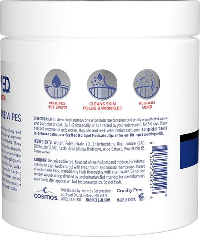 TropiClean OxyMed Chlorhexidine Dog Wipes, Gentle & Effective Dog Skin Irritation Treatment, Cleaning & Deodorizing Chlorhexidine Wipes, Cat Friendly, 100 Count in Kuwait