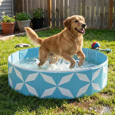 Foldable Dog Pool for Large Dogs, Kiddie Pool Hard Plastic Collapsible Dog Pool, Heavy Duty 0.5mm PVC with Non-Slip Bottom, Portable Kiddie Pool for Dogs, Pet Bath Tub for Backyard Summer, BL 47“ in Saudi Arabia