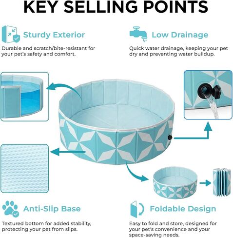 Foldable Dog Pool for Large Dogs, Kiddie Pool Hard Plastic Collapsible Dog Pool, Heavy Duty 0.5mm PVC with Non-Slip Bottom, Portable Kiddie Pool for Dogs, Pet Bath Tub for Backyard Summer, BL 47“ in Saudi Arabia