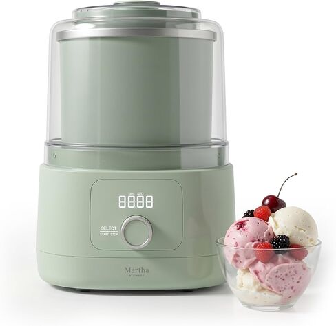 Martha Stewart Ice Cream Maker, 2 Quart Double-Insulated Freezer Bowl, Sorbet & Frozen Yogurt, Ready in 20 Minutes, Mix-Ins Chute, Easy to Clean, Sky Blue in Kuwait