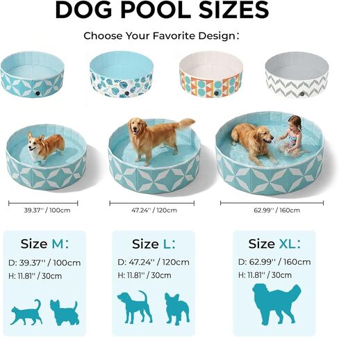 Foldable Dog Pool for Large Dogs, Kiddie Pool Hard Plastic Collapsible Dog Pool, Heavy Duty 0.5mm PVC with Non-Slip Bottom, Portable Kiddie Pool for Dogs, Pet Bath Tub for Backyard Summer, BL 47“ in Saudi Arabia