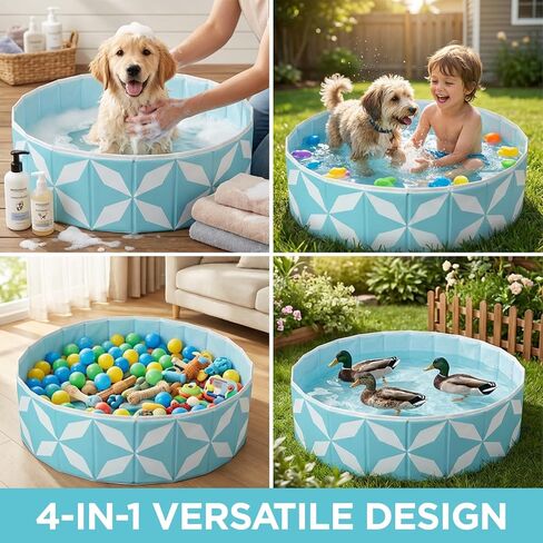 Foldable Dog Pool for Large Dogs, Kiddie Pool Hard Plastic Collapsible Dog Pool, Heavy Duty 0.5mm PVC with Non-Slip Bottom, Portable Kiddie Pool for Dogs, Pet Bath Tub for Backyard Summer, BL 47“ in Saudi Arabia