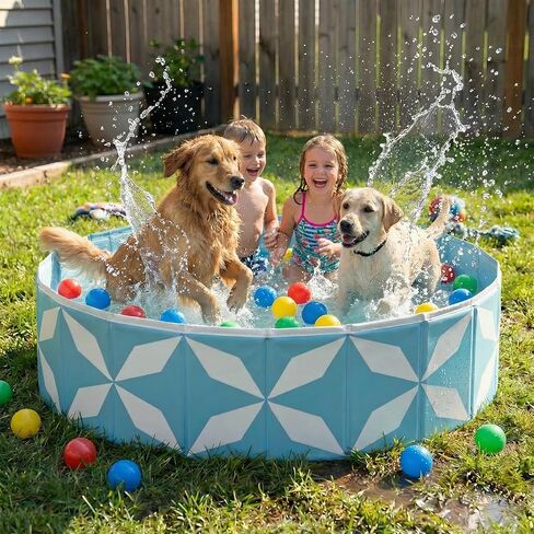 Foldable Dog Pool for Large Dogs, Kiddie Pool Hard Plastic Collapsible Dog Pool, Heavy Duty 0.5mm PVC with Non-Slip Bottom, Portable Kiddie Pool for Dogs, Pet Bath Tub for Backyard Summer, BL 47“ in Saudi Arabia