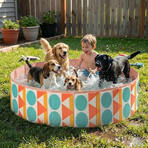 Foldable Dog Pool for Large Dogs, Kiddie Pool Hard Plastic Collapsible Dog Pool, Heavy Duty 0.5mm PVC with Non-Slip Bottom, Portable Kiddie Pool for Dogs, Pet Bath Tub for Backyard Summer, BL 47“ in Saudi Arabia