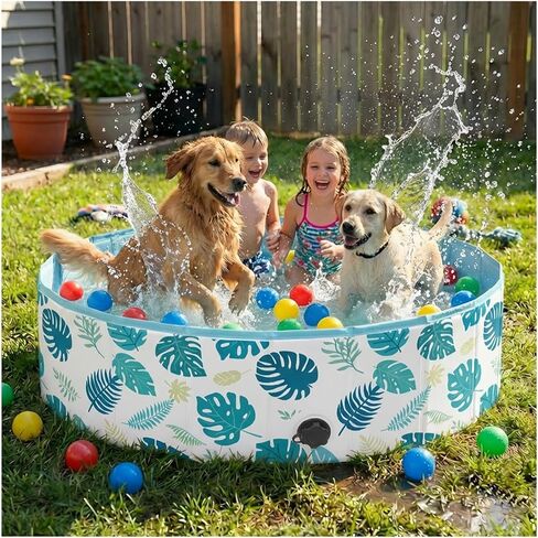 Foldable Dog Pool for Large Dogs, Kiddie Pool Hard Plastic Collapsible Dog Pool, Heavy Duty 0.5mm PVC with Non-Slip Bottom, Portable Kiddie Pool for Dogs, Pet Bath Tub for Backyard Summer, BL 47“ in Saudi Arabia