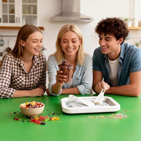 صانعة الآيس كريم الملفوفة، صانعة الآيس كريم الدوارة الجديدة محلية الصنع، صانعة الآيس كريم الفورية، صينية آيس كريم ملفوفة للأنشطة العائلية الممتعة للزبادي والسوربيت والجيلاتود مع مكشطتين (أخضر) in Kuwait