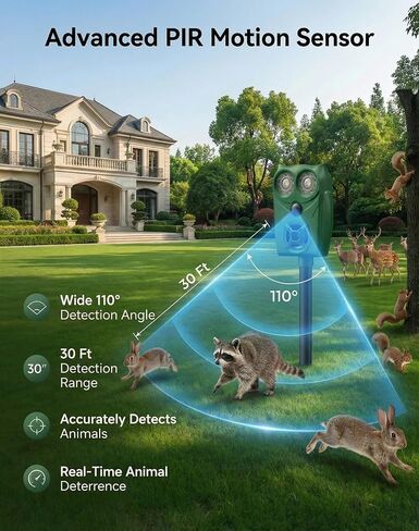 Solar Ultrasonic Animal Repeller with Motion Sensor, Deer Repellent Devices with LED Light, Waterproof Cat Repellent Outdoor, Dog Deterrent for Yard Garden to Repel Raccoon, Squirrel, Fox (2, Green) in Kuwait