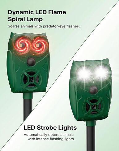 Solar Ultrasonic Animal Repeller with Motion Sensor, Deer Repellent Devices with LED Light, Waterproof Cat Repellent Outdoor, Dog Deterrent for Yard Garden to Repel Raccoon, Squirrel, Fox (2, Green) in Kuwait