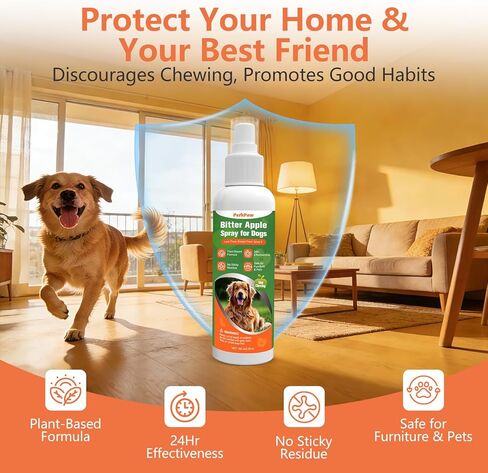 Bitter Apple Spray for Dogs, NO Chew Spray for Dogs to Protect the Furniture and Plant, Natrual Dog Deterrent Spray to Stop Dogs & Puppies from Chewing, Biting, Licking, Peeing, 150 ml/5.28oz in Kuwait