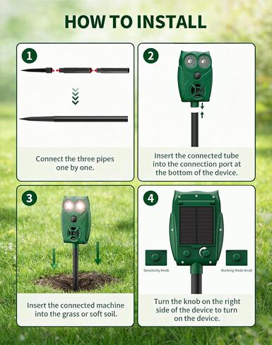Solar Ultrasonic Animal Repeller with Motion Sensor, Deer Repellent Devices with LED Light, Waterproof Cat Repellent Outdoor, Dog Deterrent for Yard Garden to Repel Raccoon, Squirrel, Fox (2, Green) in Kuwait
