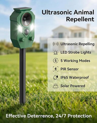 4 Pack Solar Deer Repellent Devices with Motion Sensor & LED Lights, Waterproof Cat Repellent Outdoor, Ultrasonic Animal Repeller Repels Dog, Raccoon, Skunk, Coyote for Garden, Yard & Lawn in Kuwait