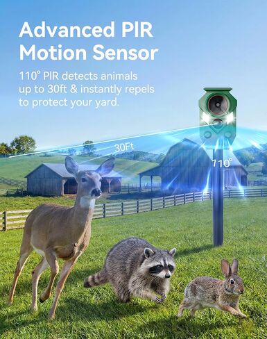 4 Pack Solar Deer Repellent Devices with Motion Sensor & LED Lights, Waterproof Cat Repellent Outdoor, Ultrasonic Animal Repeller Repels Dog, Raccoon, Skunk, Coyote for Garden, Yard & Lawn in Kuwait