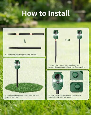 4 Pack Solar Deer Repellent Devices with Motion Sensor & LED Lights, Waterproof Cat Repellent Outdoor, Ultrasonic Animal Repeller Repels Dog, Raccoon, Skunk, Coyote for Garden, Yard & Lawn in Kuwait