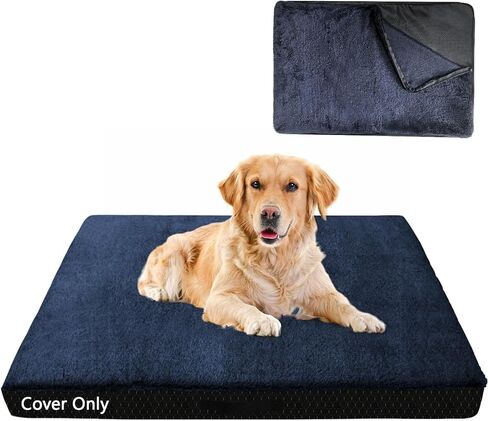 COSHNIBI Dog Bed Covers Replacement Washable,Waterproof Bed Covers Soft Plush Replacement with Zipper & Removable for Dog/Cat 44''Lx32''Wx4''H-Grey in Kuwait