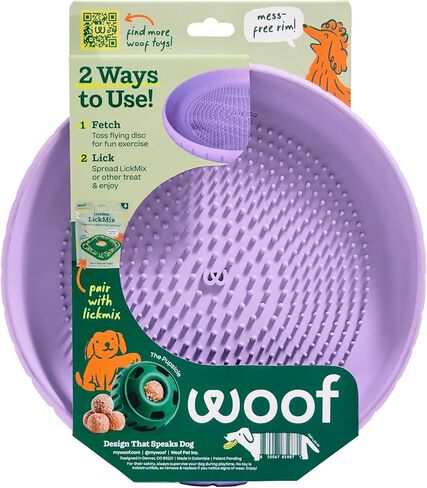 WOOF Fly n 'Feed - قرص طائر وحصيرة لعق للكلاب - مطاط متين صديق للأسنان - لعبة تفاعلية للكلاب للجلب وتوزيع الحلوى والإثراء - لافندر in Kuwait