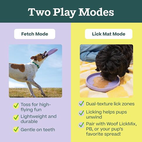 WOOF Fly n 'Feed - قرص طائر وحصيرة لعق للكلاب - مطاط متين صديق للأسنان - لعبة تفاعلية للكلاب للجلب وتوزيع الحلوى والإثراء - لافندر in Kuwait
