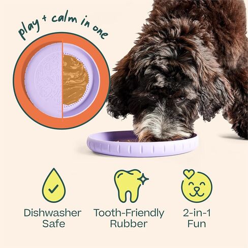 WOOF Fly n 'Feed - قرص طائر وحصيرة لعق للكلاب - مطاط متين صديق للأسنان - لعبة تفاعلية للكلاب للجلب وتوزيع الحلوى والإثراء - لافندر in Kuwait