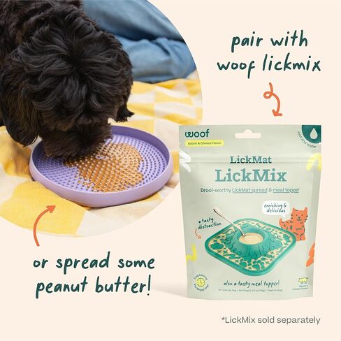 WOOF Fly n 'Feed - قرص طائر وحصيرة لعق للكلاب - مطاط متين صديق للأسنان - لعبة تفاعلية للكلاب للجلب وتوزيع الحلوى والإثراء - لافندر in Kuwait