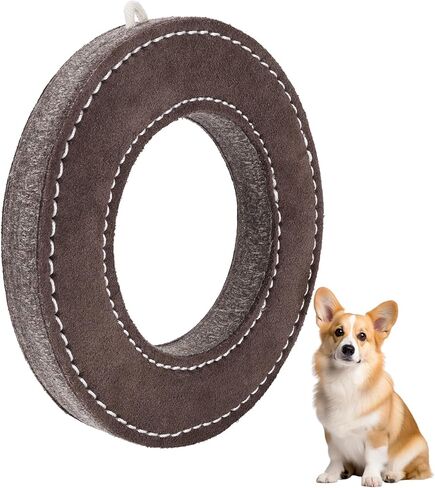7" Leather Ring Dog Toy, Durable Suede Dog Flying Disc for Fetch & Tug of War, Natural Leather Chew Toy for Medium Large Dogs, Interactive Outdoor Training Dog Toy in Kuwait