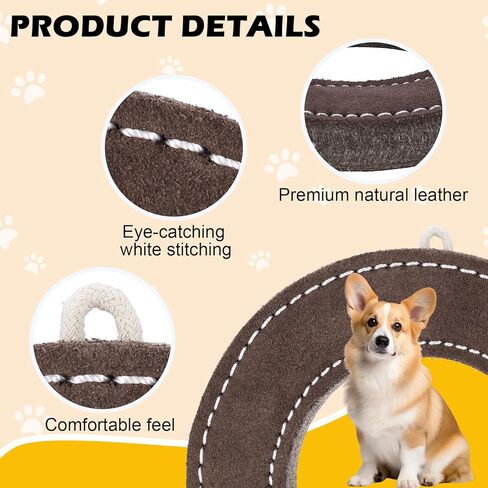 7" Leather Ring Dog Toy, Durable Suede Dog Flying Disc for Fetch & Tug of War, Natural Leather Chew Toy for Medium Large Dogs, Interactive Outdoor Training Dog Toy in Kuwait