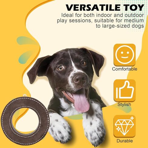 7" Leather Ring Dog Toy, Durable Suede Dog Flying Disc for Fetch & Tug of War, Natural Leather Chew Toy for Medium Large Dogs, Interactive Outdoor Training Dog Toy in Kuwait