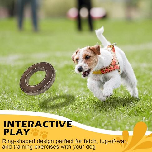 7" Leather Ring Dog Toy, Durable Suede Dog Flying Disc for Fetch & Tug of War, Natural Leather Chew Toy for Medium Large Dogs, Interactive Outdoor Training Dog Toy in Kuwait
