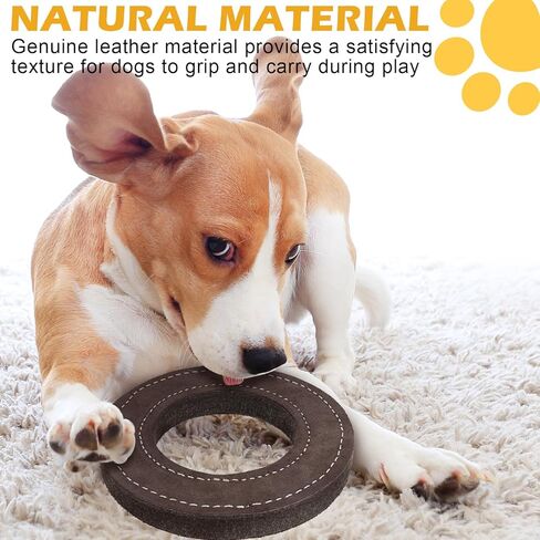 7" Leather Ring Dog Toy, Durable Suede Dog Flying Disc for Fetch & Tug of War, Natural Leather Chew Toy for Medium Large Dogs, Interactive Outdoor Training Dog Toy in Kuwait