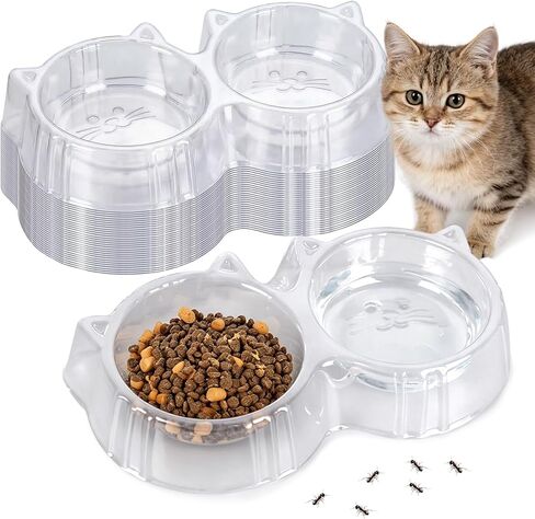 Whaline 30 Pcs Cat Ears Shape Anti Ant Food Bowls Cat Dog Disposable Container Plastic Pet Food Water Double Bowls Dish for Outdoor Small Animal Supplies in Kuwait