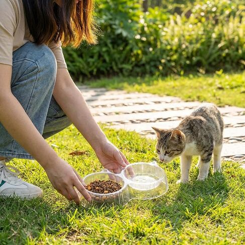 Whaline 30 Pcs Cat Ears Shape Anti Ant Food Bowls Cat Dog Disposable Container Plastic Pet Food Water Double Bowls Dish for Outdoor Small Animal Supplies in Kuwait