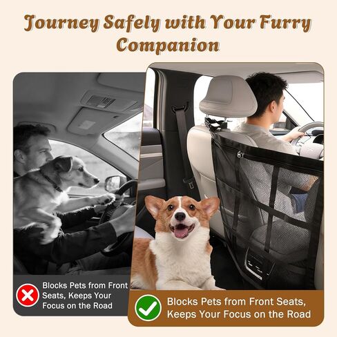 RealPlus Dog Car Barrier with Storage Pockets, Double-Layer Mesh Pet Divider for Cars SUVs Trucks, Breathable Universal Fit, 2026 Upgrade Easy Install in Kuwait