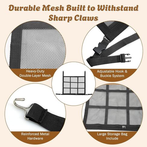 RealPlus Dog Car Barrier with Storage Pockets, Double-Layer Mesh Pet Divider for Cars SUVs Trucks, Breathable Universal Fit, 2026 Upgrade Easy Install in Kuwait