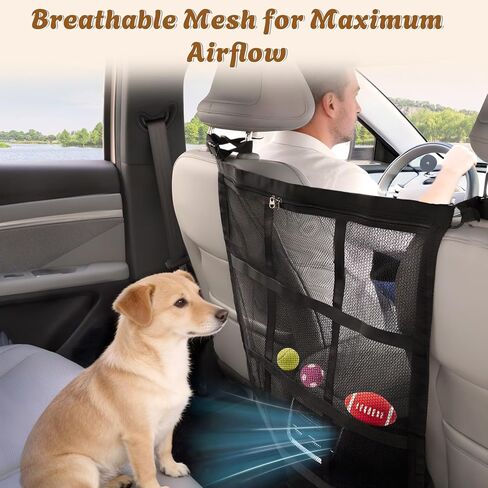 RealPlus Dog Car Barrier with Storage Pockets, Double-Layer Mesh Pet Divider for Cars SUVs Trucks, Breathable Universal Fit, 2026 Upgrade Easy Install in Kuwait