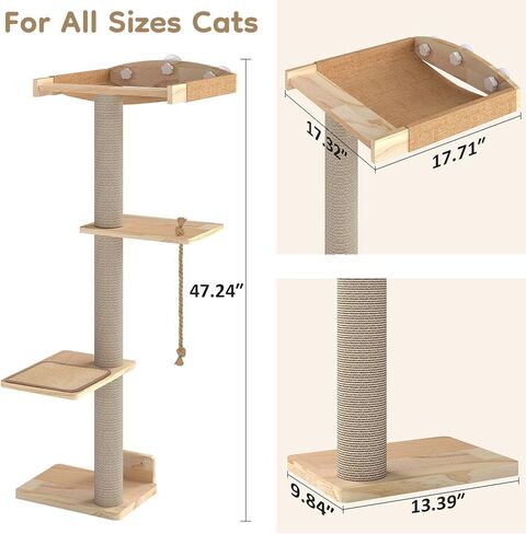 Yafylly Cat Window Perch with Scratching Post & Step, 47" Adjustable Window Perch for Large Cats, Cat Hammock for Window with Suction Cups, Multi-Level Cat Tree for Climbing, Sunbath, Bird Watching in Kuwait