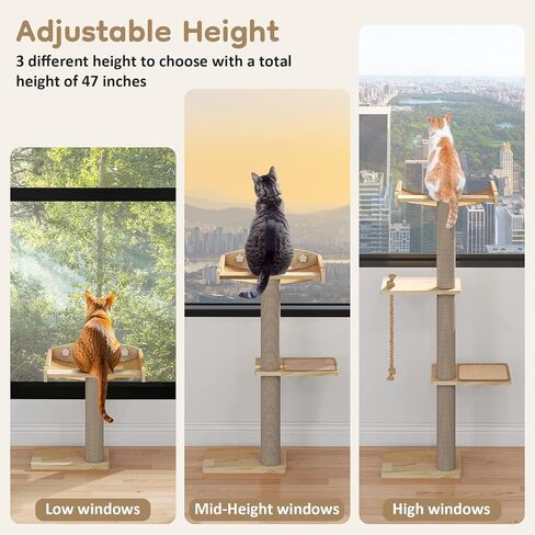 Yafylly Cat Window Perch with Scratching Post & Step, 47" Adjustable Window Perch for Large Cats, Cat Hammock for Window with Suction Cups, Multi-Level Cat Tree for Climbing, Sunbath, Bird Watching in Kuwait