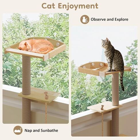 Yafylly Cat Window Perch with Scratching Post & Step, 47" Adjustable Window Perch for Large Cats, Cat Hammock for Window with Suction Cups, Multi-Level Cat Tree for Climbing, Sunbath, Bird Watching in Kuwait