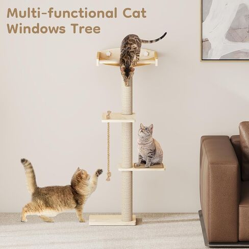 Yafylly Cat Window Perch with Scratching Post & Step, 47" Adjustable Window Perch for Large Cats, Cat Hammock for Window with Suction Cups, Multi-Level Cat Tree for Climbing, Sunbath, Bird Watching in Kuwait