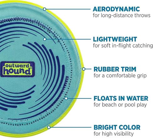 Outward Hound FlyFetch Disc Dog Toy, Aerodynamic for Fetch, Lightweight Foam & Durable Rubber, Floats in Water, All Breeds, 8.3" in Kuwait