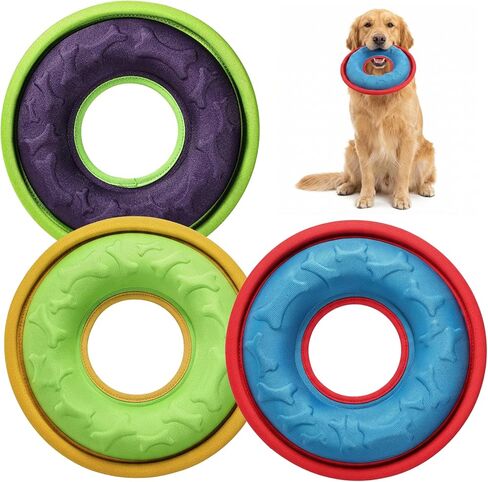 3 Pcs Flying Disc Dog Fetch Toys, 9.05 Inch Interactive Flyer and Tug Toys, Feedable Lightweight Nylon Fabric Pet Training and Outdoor Exercise Toys for Small, Medium, Large Dogs, Safe on Teeth in Kuwait