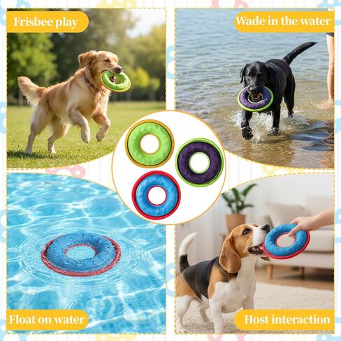 3 Pcs Flying Disc Dog Fetch Toys, 9.05 Inch Interactive Flyer and Tug Toys, Feedable Lightweight Nylon Fabric Pet Training and Outdoor Exercise Toys for Small, Medium, Large Dogs, Safe on Teeth in Kuwait