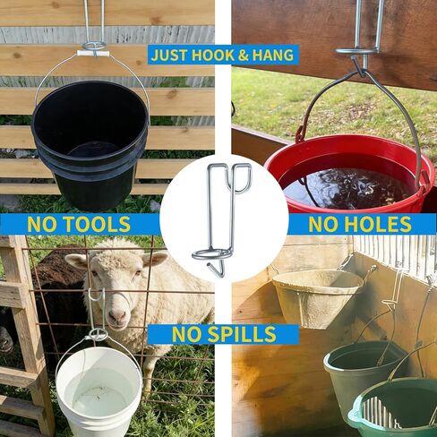 2 Pack Horse Water Bucket Hooks, Heavy Duty Metal Horse Bucket Hooks, Portable Rust Resistant Horse Stall Bucket Holder Over Fence No Drill Stable Hanging Design in Kuwait