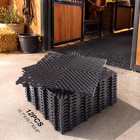 12 Pcs 4 x 5 ft Horse Stall Mats Plastic Stable Mat Interlocking Horse Stall Mats Drainage Flooring Waterproof Non-slip Easy Clean for Horses Stable Barn Farm Cattle Sheep Pig Kennels Garages in Kuwait