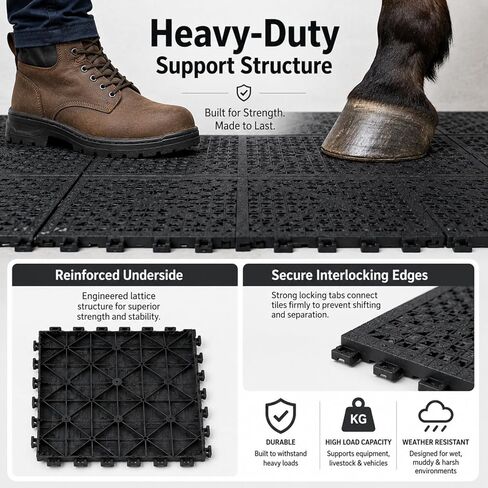 12 Pcs 4 x 5 ft Horse Stall Mats Plastic Stable Mat Interlocking Horse Stall Mats Drainage Flooring Waterproof Non-slip Easy Clean for Horses Stable Barn Farm Cattle Sheep Pig Kennels Garages in Kuwait