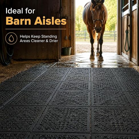 12 Pcs 4 x 5 ft Horse Stall Mats Plastic Stable Mat Interlocking Horse Stall Mats Drainage Flooring Waterproof Non-slip Easy Clean for Horses Stable Barn Farm Cattle Sheep Pig Kennels Garages in Kuwait