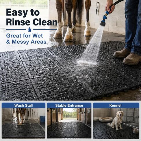 12 Pcs 4 x 5 ft Horse Stall Mats Plastic Stable Mat Interlocking Horse Stall Mats Drainage Flooring Waterproof Non-slip Easy Clean for Horses Stable Barn Farm Cattle Sheep Pig Kennels Garages in Kuwait