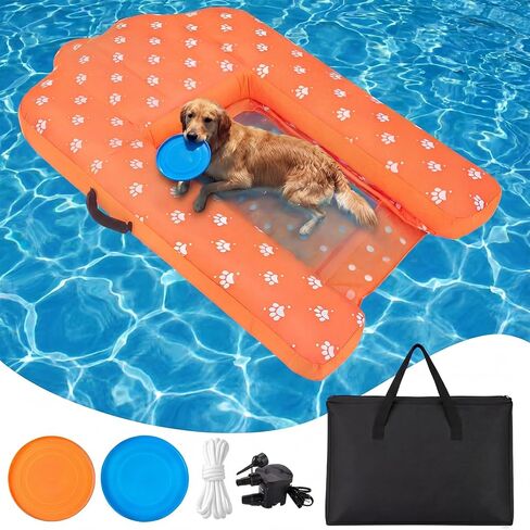 Halloscume Dog Inflatable Boat Ramp with Electric Pump Foldable Floating Dock Water Ramp with Traction Rope and Flying Discs for Dog to 220 Lbs Pool, Dock, Lake in Kuwait