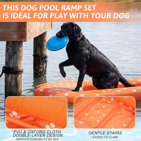 Halloscume Dog Inflatable Boat Ramp with Electric Pump Foldable Floating Dock Water Ramp with Traction Rope and Flying Discs for Dog to 220 Lbs Pool, Dock, Lake in Kuwait
