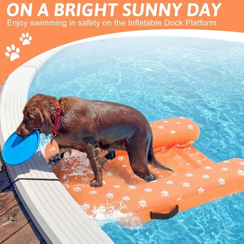 Halloscume Dog Inflatable Boat Ramp with Electric Pump Foldable Floating Dock Water Ramp with Traction Rope and Flying Discs for Dog to 220 Lbs Pool, Dock, Lake in Kuwait