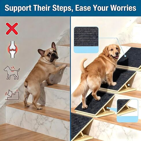 Dog Ramp for Stairs, 2 Pack Foldable Anti-Slip Stair Ramp for Small Dogs, Wooden Pet Steps for Senior, Adjustable Low-Angle Dog Stair in Saudi Arabia