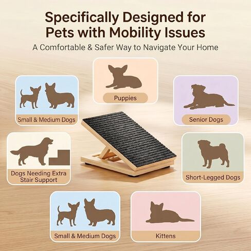 Dog Ramp for Stairs, 2 Pack Foldable Anti-Slip Stair Ramp for Small Dogs, Wooden Pet Steps for Senior, Adjustable Low-Angle Dog Stair in Saudi Arabia